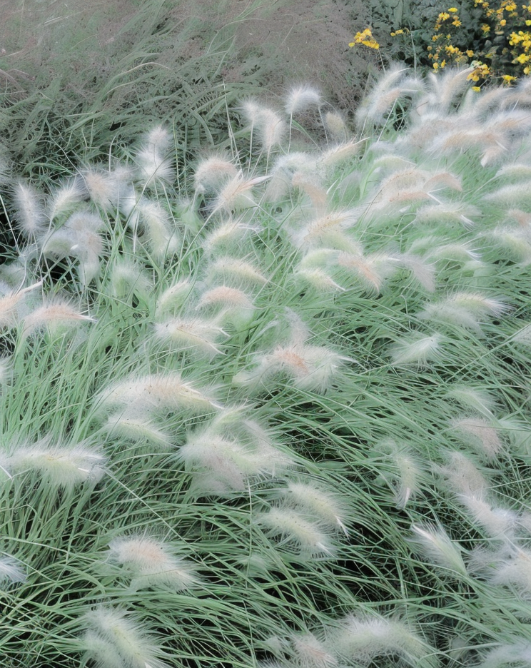 Pennisetum villosum erba piuma in fiore nel giardino naturalistico