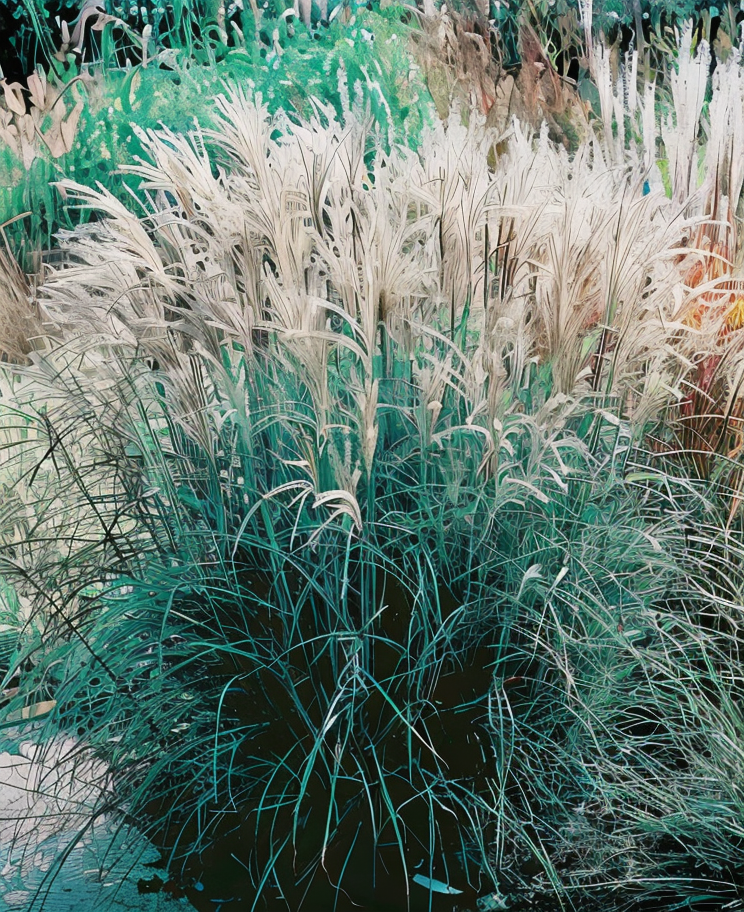 Cespo di Miscanthus sinensis Adagio in bordura ornamentale